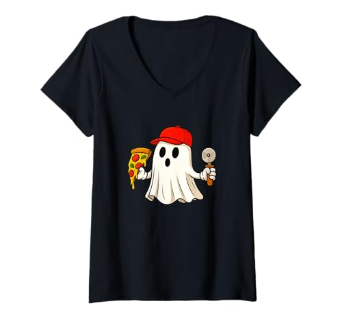 Damen Pizza Halloween Chef Foodie Halloween Pizza Delivery Man T-Shirt mit V-Ausschnitt Damen Pizza Halloween Chef Foodie Halloween Pizza Delivery Man T-Shirt mit V-Ausschnitt von Funny Halloween Pizza Novelty Tops ...