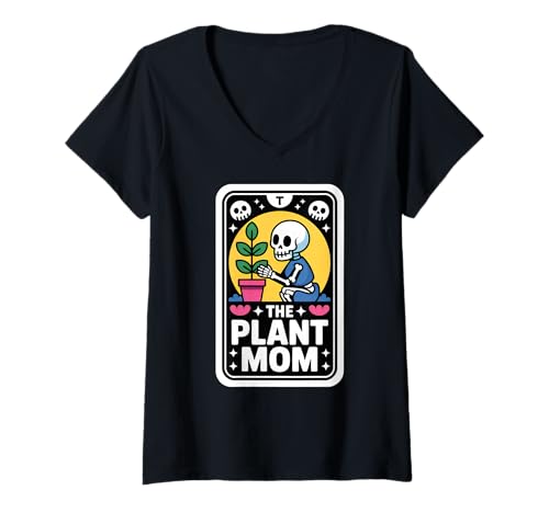 Damen The Plant Mom Cute Kawaii Gardening Skelett Graphic T-Shirt mit V-Ausschnitt Damen The Plant Mom Cute Kawaii Gardening Skelett Graphic T-Shirt mit V-Ausschnitt von Funny Halloween Plant Mom Taro Card Design