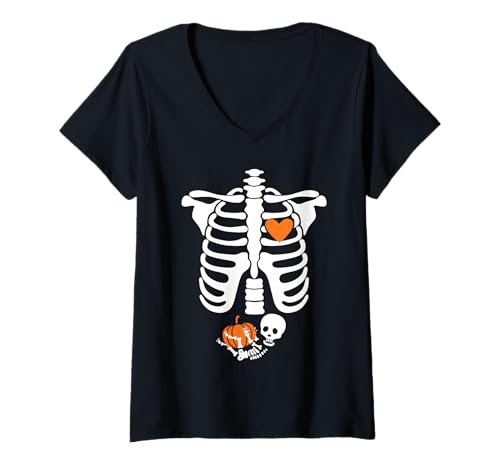 Damen Halloween Röntgenbild Schwangerschaft erwartet Baby Design T-Shirt mit V-Ausschnitt Damen Halloween Röntgenbild Schwangerschaft erwartet Baby Design T-Shirt mit V-Ausschnitt von Funny Halloween Pregnancy Shirts Gifts