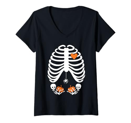 Damen Halloween Röntgenschwangerschaft - Expecting Twins Design T-Shirt mit V-Ausschnitt Damen Halloween Röntgenschwangerschaft - Expecting Twins Design T-Shirt mit V-Ausschnitt von Funny Halloween Pregnancy Shirts Gifts