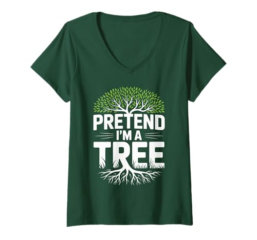 Damen Lustiges Halloween-Design für Naturliebhaber Pretend I'm A Tree T-Shirt mit V-Ausschnitt Damen Lustiges Halloween-Design für Naturliebhaber Pretend I'm A Tree T-Shirt mit V-Ausschnitt von Funny Halloween Pretend I’m A Tree Costume Gifts