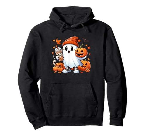 Süßer Geist trinkt Kaffee Halloween Geist EIS Kaffee Damen Pullover Hoodie von Funny Halloween Pumpkin Ghost Ice Coffee