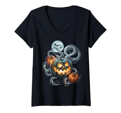 Damen Lustiger und gruseliger Kürbis mit Geistern Jungen Mädchen Halloween T-Shirt mit V-Ausschnitt Damen Lustiger und gruseliger Kürbis mit Geistern Jungen Mädchen Halloween T-Shirt mit V-Ausschnitt von Funny Halloween Pumpkin Gifts