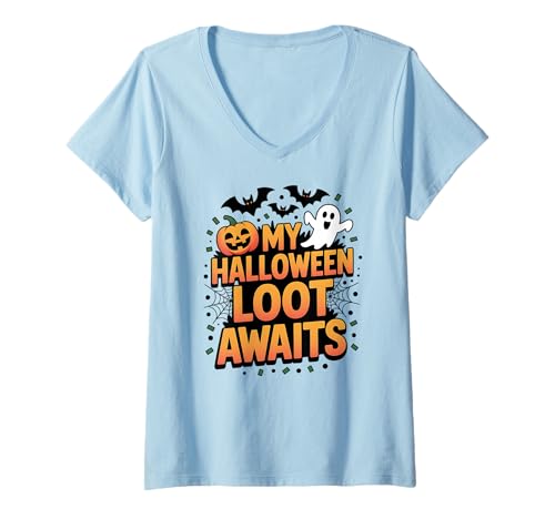 Damen Meine Halloween-Beute erwartet Sie T-Shirt mit V-Ausschnitt Damen Meine Halloween-Beute erwartet Sie T-Shirt mit V-Ausschnitt von Funny Halloween Quote Halloween Pumpkin