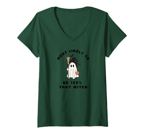 Damen Am wahrscheinlichsten Halloween, 100% That Witch, Cute Ghost T-Shirt mit V-Ausschnitt Damen Am wahrscheinlichsten Halloween, 100% That Witch, Cute Ghost T-Shirt mit V-Ausschnitt von Funny Halloween Quotes and Sayings