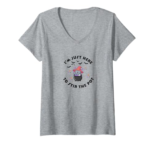 Damen Ich Bin nur Hier, um den Topf umzurühren, Cute Cat, Halloween Z T-Shirt mit V-Ausschnitt Damen Ich Bin nur Hier, um den Topf umzurühren, Cute Cat, Halloween Z T-Shirt mit V-Ausschnitt von Funny Halloween Quotes and Sayings