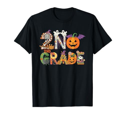 2. Klasse Kürbis Geist Skelett Halloween Kinder Herren Damen T-Shirt von Funny Halloween Second Grade Costume