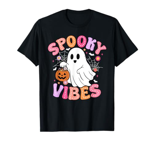 Spooky Vibes Ghost Retro Groovy Halloween Damen Mädchen Kinder T-Shirt Spooky Vibes Ghost Retro Groovy Halloween Damen Mädchen Kinder T-Shirt von Funny Halloween Shirt For Girls Kids Men Women
