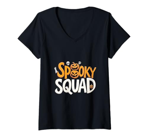 Damen Spooky Squad 2025 Lustige Halloween-Vibes für Geisterliebhaber T-Shirt mit V-Ausschnitt Damen Spooky Squad 2025 Lustige Halloween-Vibes für Geisterliebhaber T-Shirt mit V-Ausschnitt von Funny Halloween Shirts For Men Women Girls Boys