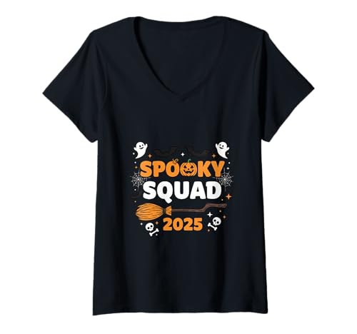 Damen Spooky Squad 2025 Lustige Halloween-Vibes für Geisterliebhaber T-Shirt mit V-Ausschnitt Damen Spooky Squad 2025 Lustige Halloween-Vibes für Geisterliebhaber T-Shirt mit V-Ausschnitt von Funny Halloween Shirts For Men Women Girls Boys