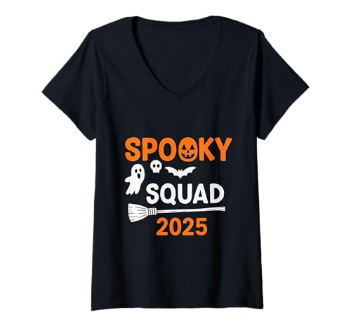 Damen Spooky Squad 2025 Lustige Halloween-Vibes für Geisterliebhaber T-Shirt mit V-Ausschnitt Damen Spooky Squad 2025 Lustige Halloween-Vibes für Geisterliebhaber T-Shirt mit V-Ausschnitt von Funny Halloween Shirts For Men Women Girls Boys