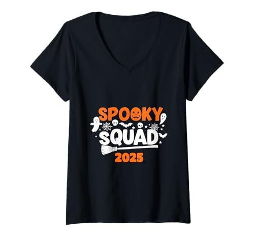 Damen Spooky Squad 2025 Lustige Halloween-Vibes für Geisterliebhaber T-Shirt mit V-Ausschnitt Damen Spooky Squad 2025 Lustige Halloween-Vibes für Geisterliebhaber T-Shirt mit V-Ausschnitt von Funny Halloween Shirts For Men Women Girls Boys