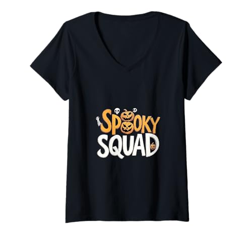 Damen Spooky Squad 2025 Lustige Halloween-Vibes für Geisterliebhaber T-Shirt mit V-Ausschnitt Damen Spooky Squad 2025 Lustige Halloween-Vibes für Geisterliebhaber T-Shirt mit V-Ausschnitt von Funny Halloween Shirts For Men Women Girls Boys