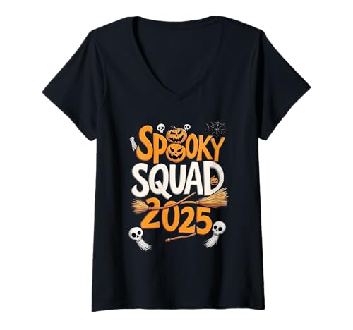 Damen Spooky Squad 2025 Lustige Halloween-Vibes für Geisterliebhaber T-Shirt mit V-Ausschnitt Damen Spooky Squad 2025 Lustige Halloween-Vibes für Geisterliebhaber T-Shirt mit V-Ausschnitt von Funny Halloween Shirts For Men Women Girls Boys