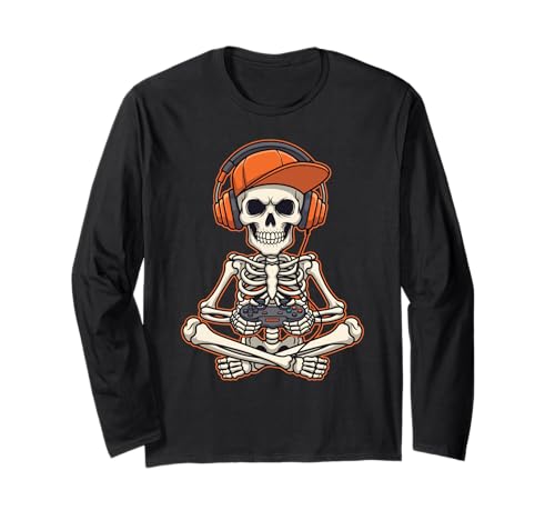 Halloween Skeleton Gamer Video Gaming Boys Men Kids Langarmshirt von Funny Halloween Skeleton Boys shirts for gamers