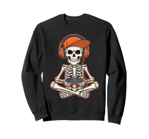 Halloween Skeleton Gamer Video Gaming Boys Men Kids Sweatshirt von Funny Halloween Skeleton Boys shirts for gamers