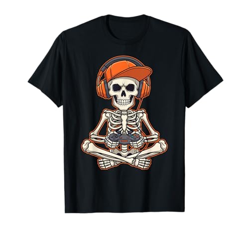 Halloween Skeleton Gamer Video Gaming Boys Men Kids T-Shirt von Funny Halloween Skeleton Boys shirts for gamers