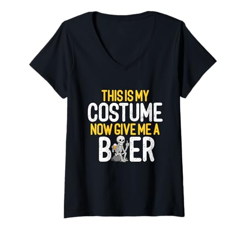 Damen This is My Costume Beer Lover Skelett Drinking Halloween T-Shirt mit V-Ausschnitt von Funny Halloween Skeleton Drinking Costumes By Mj