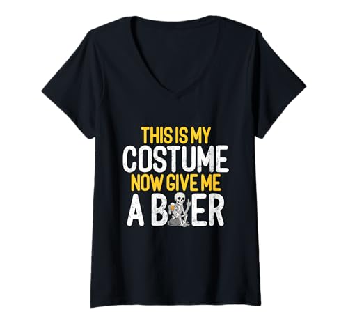 Damen This is My Costume Beer Lover Skelett Drinking Halloween T-Shirt mit V-Ausschnitt Damen This is My Costume Beer Lover Skelett Drinking Halloween T-Shirt mit V-Ausschnitt von Funny Halloween Skeleton Drinking Costumes By Mj