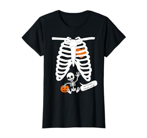 Frauen Skelett Schwangerschaft Ankündigung Lustig Halloween Mama T-Shirt von Funny Halloween Skeleton Pregnant Mom Lazy Costume
