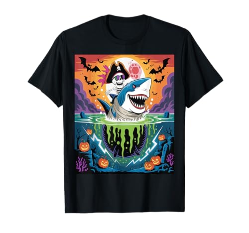 Skelett Reitende Mama Hai Lustiges Halloween-Kostüm T-Shirt von Funny Halloween Skeleton Shark Costume Design