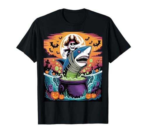 Skelett Reitende Mama Hai Lustiges Halloween-Kostüm T-Shirt von Funny Halloween Skeleton Shark Costume Design
