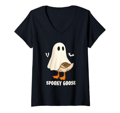 Damen Silly Spooky Goose Halloween Funny Silly Goose Ghost Fall T-Shirt mit V-Ausschnitt Damen Silly Spooky Goose Halloween Funny Silly Goose Ghost Fall T-Shirt mit V-Ausschnitt von Funny Halloween Spooky Goose Novelty Tops ...