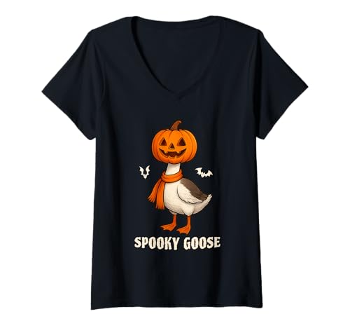 Damen Silly Spooky Goose Halloween Funny Silly Goose Pumpkin Fall T-Shirt mit V-Ausschnitt Damen Silly Spooky Goose Halloween Funny Silly Goose Pumpkin Fall T-Shirt mit V-Ausschnitt von Funny Halloween Spooky Goose Novelty Tops ...