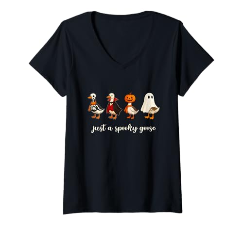 Damen Silly Spooky Goose Halloween Funny Silly Goose Pumpkin Fall T-Shirt mit V-Ausschnitt Damen Silly Spooky Goose Halloween Funny Silly Goose Pumpkin Fall T-Shirt mit V-Ausschnitt von Funny Halloween Spooky Goose Novelty Tops ...