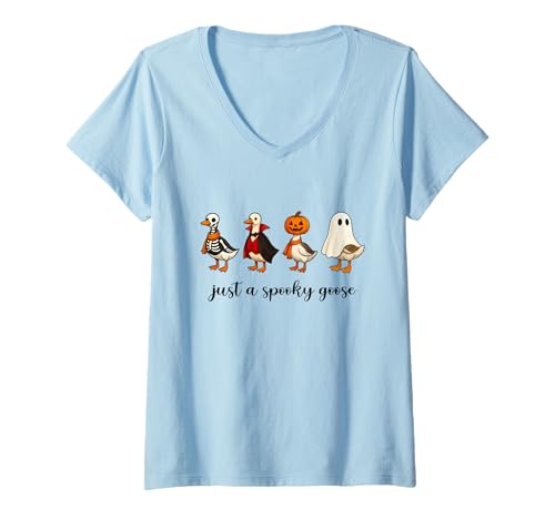 Damen Silly Spooky Goose Halloween Funny Silly Goose Pumpkin Fall T-Shirt mit V-Ausschnitt Damen Silly Spooky Goose Halloween Funny Silly Goose Pumpkin Fall T-Shirt mit V-Ausschnitt von Funny Halloween Spooky Goose Novelty Tops ...