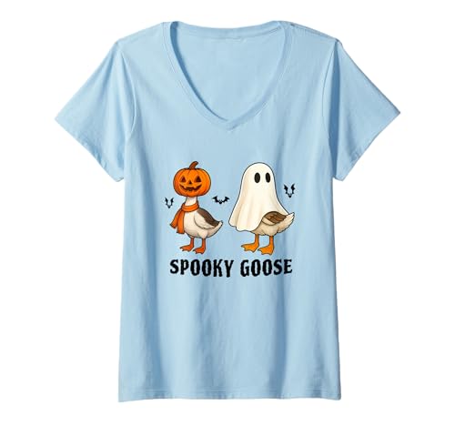 Damen Silly Spooky Goose Halloween Funny Silly Goose Pumpkin Ghost T-Shirt mit V-Ausschnitt Damen Silly Spooky Goose Halloween Funny Silly Goose Pumpkin Ghost T-Shirt mit V-Ausschnitt von Funny Halloween Spooky Goose Novelty Tops ...