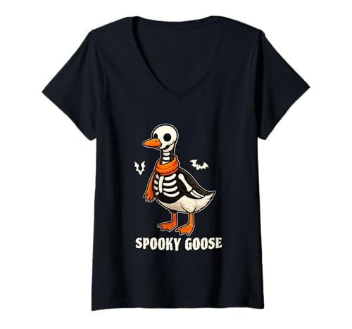 Damen Silly Spooky Goose Halloween Funny Silly Goose Skeleton Fall T-Shirt mit V-Ausschnitt Damen Silly Spooky Goose Halloween Funny Silly Goose Skeleton Fall T-Shirt mit V-Ausschnitt von Funny Halloween Spooky Goose Novelty Tops ...
