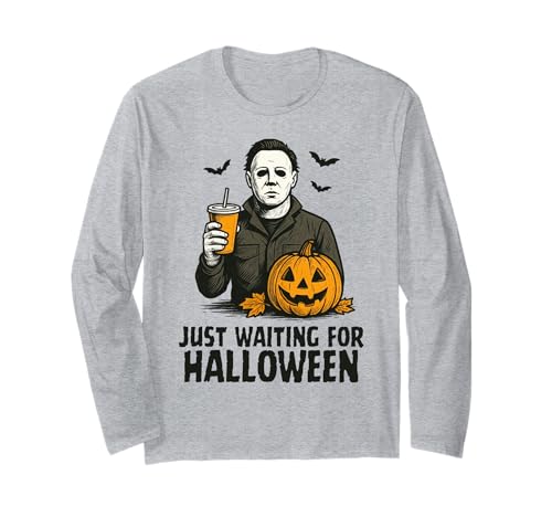 Just Waiting for Halloween Party Design Geschenk Männer Frauen Kinder Langarmshirt von Funny Halloween Spooky Season Fall Autumn Graphic