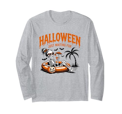 Just Waiting for Halloween Party Design Geschenk Männer Frauen Kinder Langarmshirt von Funny Halloween Spooky Season Fall Autumn Graphic
