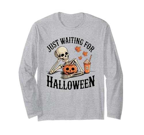 Just Waiting for Halloween Party Design Geschenk Männer Frauen Kinder Langarmshirt von Funny Halloween Spooky Season Fall Autumn Graphic