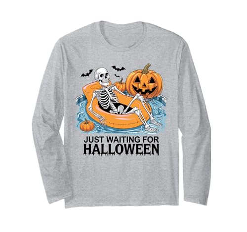 Just Waiting for Halloween Party Design Geschenk Männer Frauen Kinder Langarmshirt von Funny Halloween Spooky Season Fall Autumn Graphic