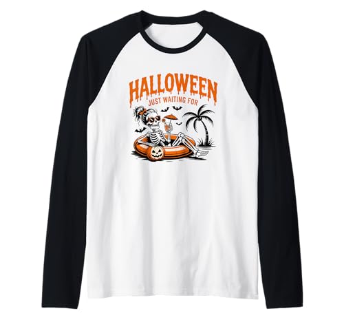 Just Waiting for Halloween Party Design Geschenk Männer Frauen Kinder Raglan von Funny Halloween Spooky Season Fall Autumn Graphic
