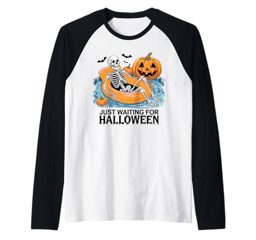Just Waiting for Halloween Party Design Geschenk Männer Frauen Kinder Raglan von Funny Halloween Spooky Season Fall Autumn Graphic