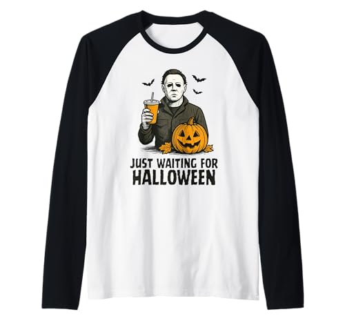 Just Waiting for Halloween Party Design Geschenk Männer Frauen Kinder Raglan von Funny Halloween Spooky Season Fall Autumn Graphic