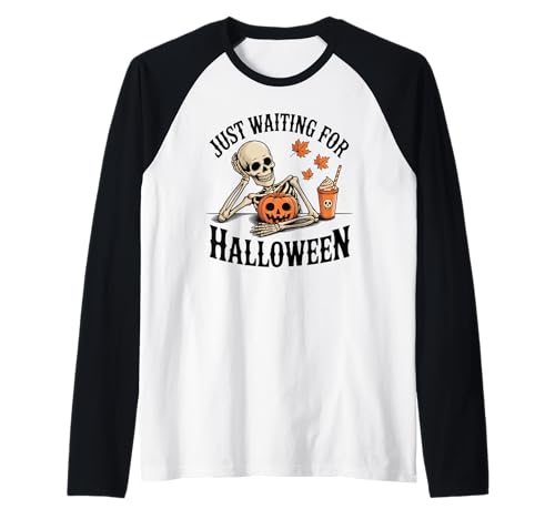 Just Waiting for Halloween Party Design Geschenk Männer Frauen Kinder Raglan von Funny Halloween Spooky Season Fall Autumn Graphic