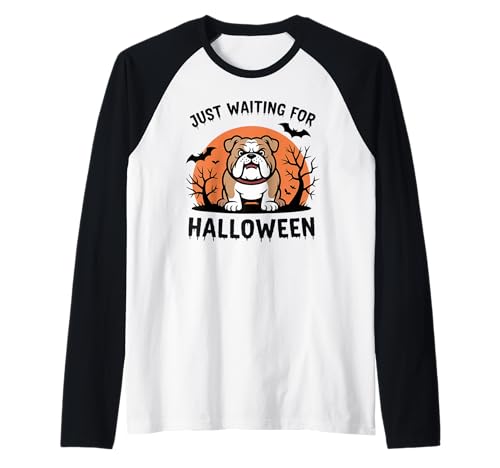 Just Waiting for Halloween Party Design Geschenk Männer Frauen Kinder Raglan von Funny Halloween Spooky Season Fall Autumn Graphic