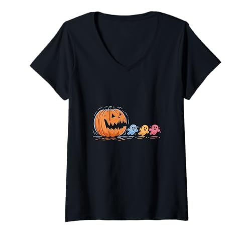 Damen Gruselige Halloween-Saison auf der Jagd nach kleinen Geistern T-Shirt mit V-Ausschnitt von Funny Halloween Spooky Season