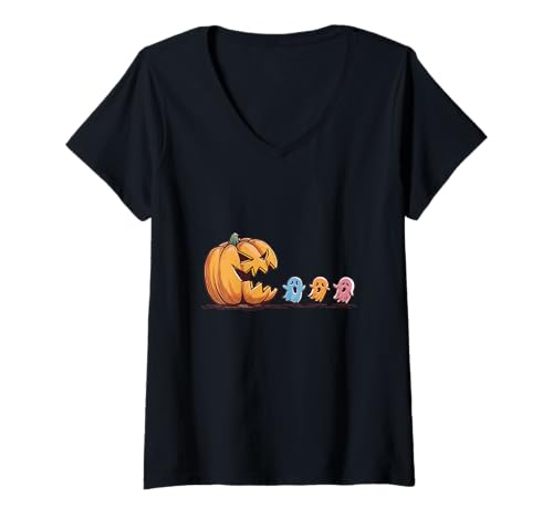 Damen Spaß in der gruseligen Jahreszeit auf der Jagd nach den kleinen Geistern T-Shirt mit V-Ausschnitt von Funny Halloween Spooky Season