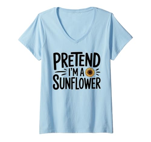 Damen Funny Pretend I'm A Sunflower Easy Lazy Halloween Sunflower T-Shirt mit V-Ausschnitt Damen Funny Pretend I'm A Sunflower Easy Lazy Halloween Sunflower T-Shirt mit V-Ausschnitt von Funny Halloween Sunflower Costume Gifts Idea