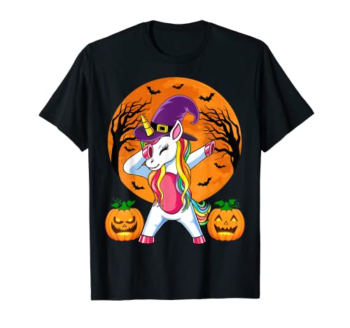 Süße Hexe Einhorn Halloween Witchy Unicorn Kürbis Mädchen T-Shirt von Funny Halloween TShirts Store