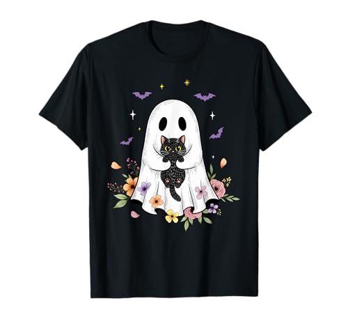 Niedliche Katze Geist Blumen Gruselige Halloween Vibes Männer Frauen T-Shirt Niedliche Katze Geist Blumen Gruselige Halloween Vibes Männer Frauen T-Shirt von Funny Halloween Tees for Men Women Kids.