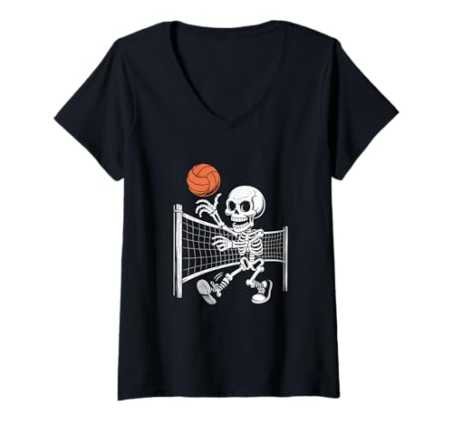 Damen Volleyball Skelett Halloween T-Shirt mit V-Ausschnitt Damen Volleyball Skelett Halloween T-Shirt mit V-Ausschnitt von Funny Halloween Volleyball Costume