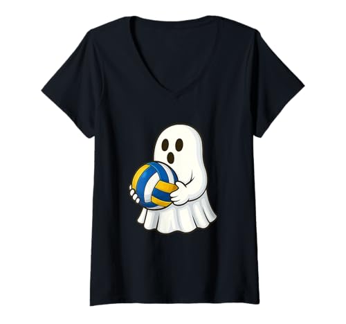 Damen Funny Ghost Volleyball Player Halloween Volleyball Coach T-Shirt mit V-Ausschnitt Damen Funny Ghost Volleyball Player Halloween Volleyball Coach T-Shirt mit V-Ausschnitt von Funny Halloween Volleyball Ghost Novelty Tops ...