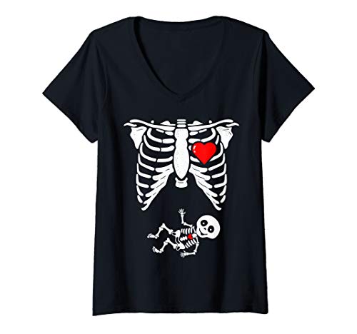 Damen Schwangere Skeleton Shirt Baby X-Ray Halloween Pregnant T-Shirt mit V-Ausschnitt Damen Schwangere Skeleton Shirt Baby X-Ray Halloween Pregnant T-Shirt mit V-Ausschnitt von Funny Halloween Xray Pregnancy Shirt by T&T
