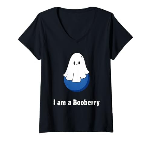 Damen Lustiges Blaubeer-Kostüm Blaubeere-Wortspiel Halloween Booberry T-Shirt mit V-Ausschnitt Damen Lustiges Blaubeer-Kostüm Blaubeere-Wortspiel Halloween Booberry T-Shirt mit V-Ausschnitt von Funny Halloween blueberry costume ideas apparel